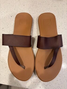 Reef Brown Leather Slide Sandals